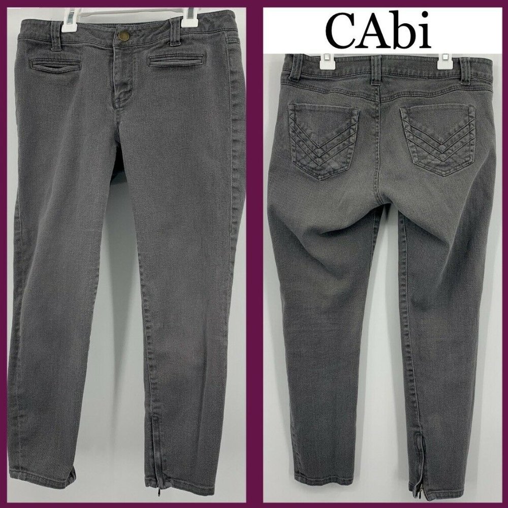 CAbi Women's Size 4 Gray Pewter Ankle Moto Zip Slim Denim Jeans #635